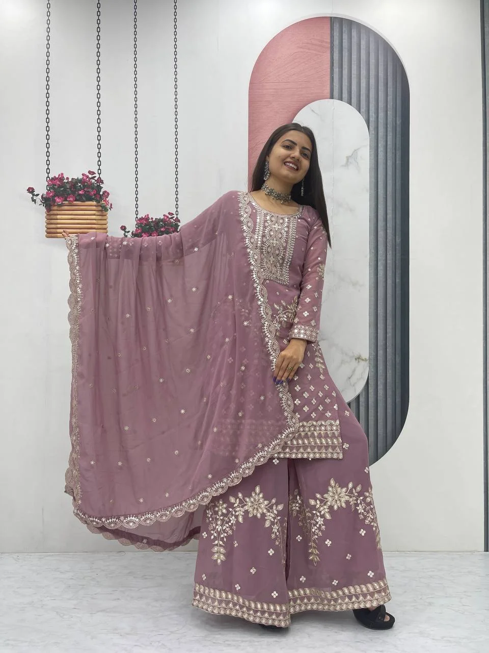 Vidala Clothings New Designer Party Wear Top Palazzo & Dupatta Set in Lavender — photo 7 of 10
