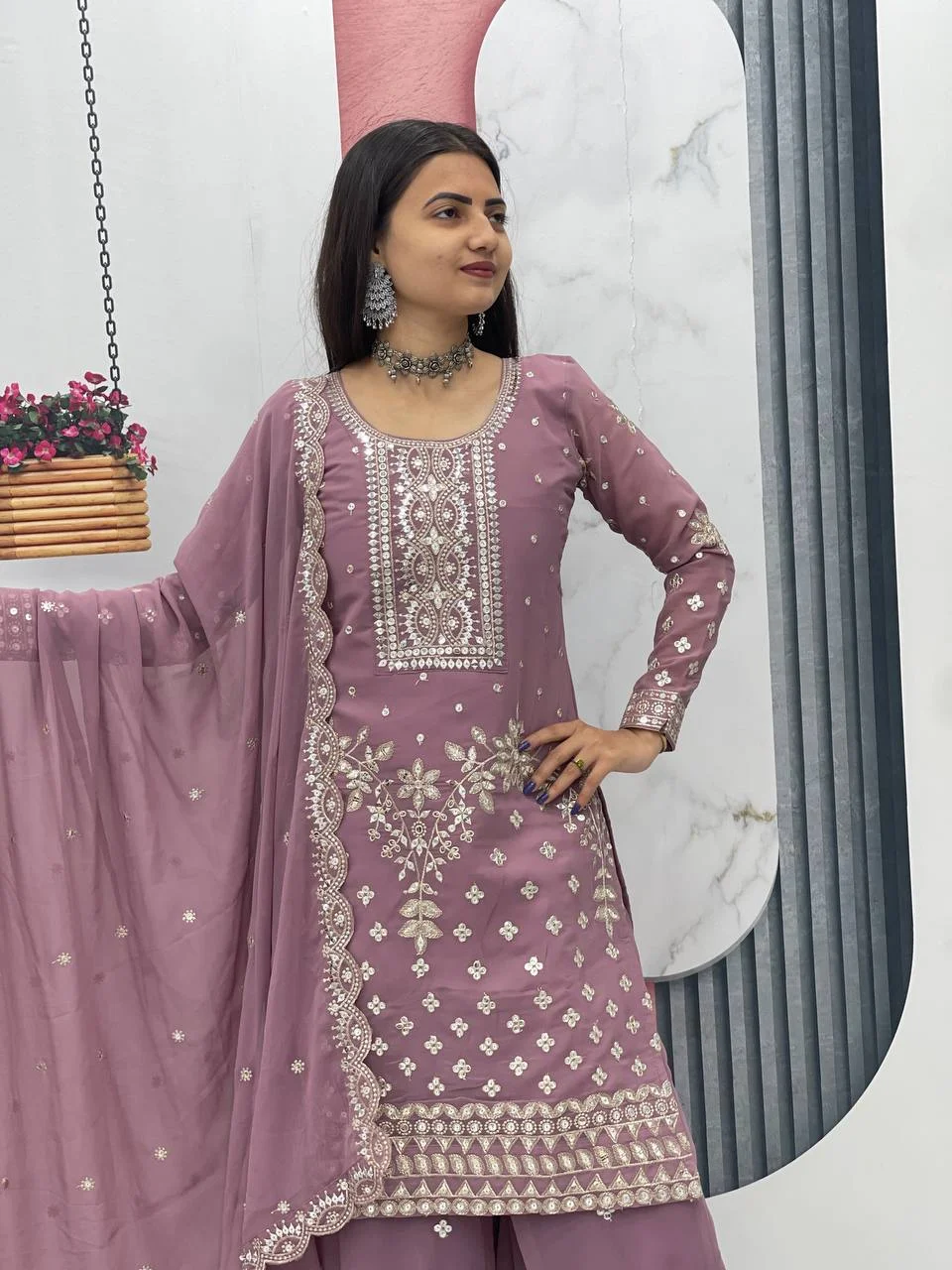 Vidala Clothings New Designer Party Wear Top Palazzo & Dupatta Set in Lavender — photo 10 of 10