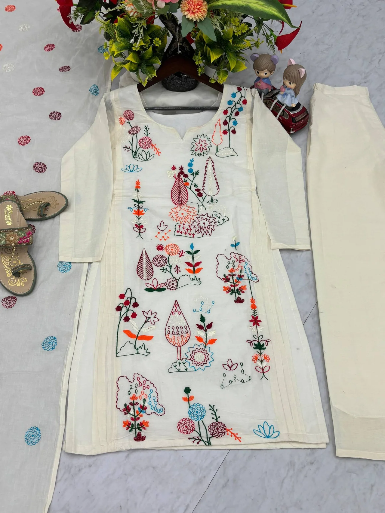 Vidala Clothings New Designer Party Wear Kurti Pant & Dupatta Set in Off White — photo 7 of 7