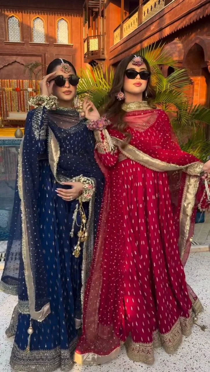 Vidala Clothings New Designer Party Wear Gown Dupatta & Bottom Set with Fancy Purse in Blue — photo 2 of 7