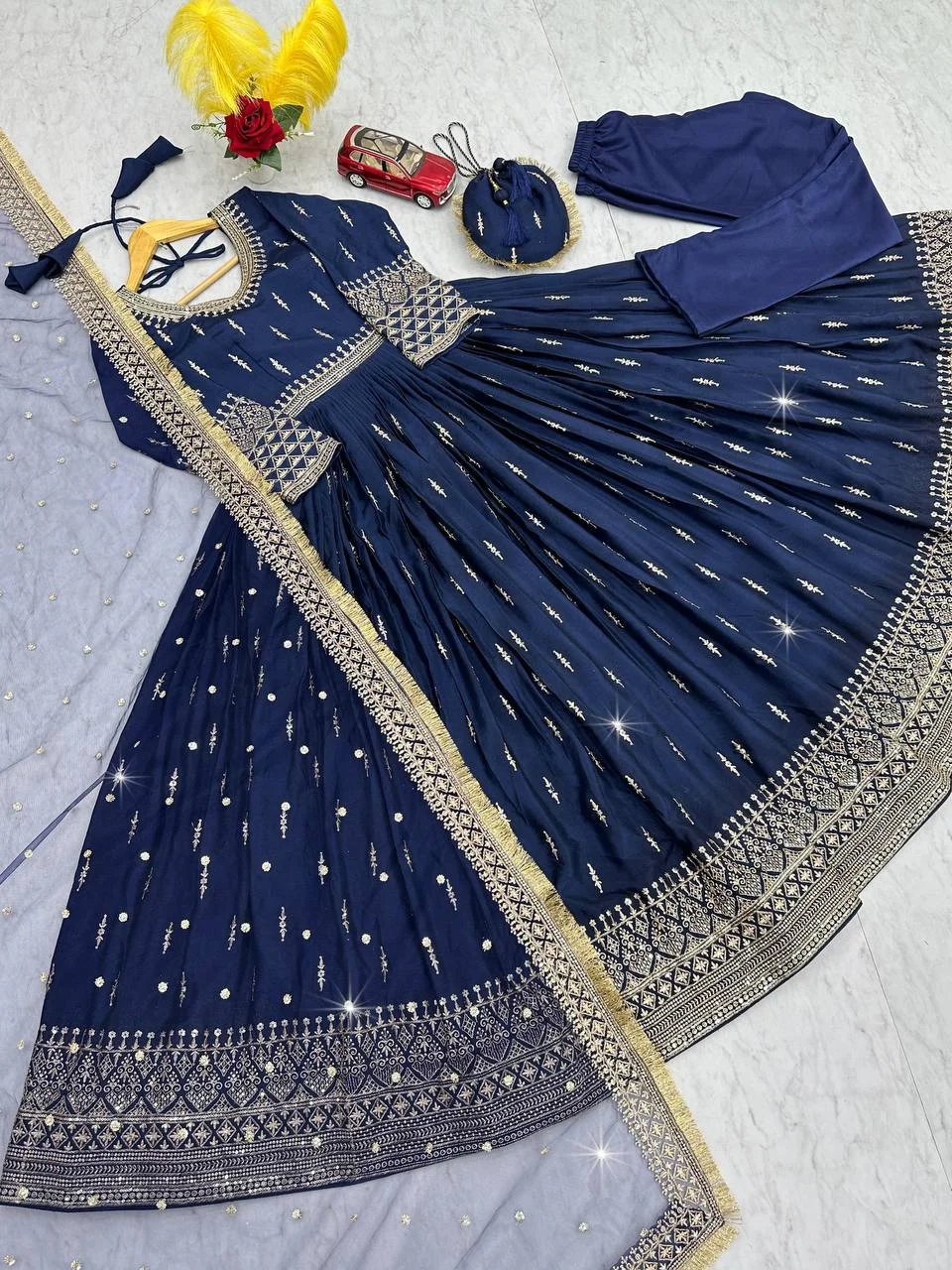 Vidala Clothings New Designer Party Wear Gown Dupatta & Bottom Set with Fancy Purse in Blue — photo 5 of 7