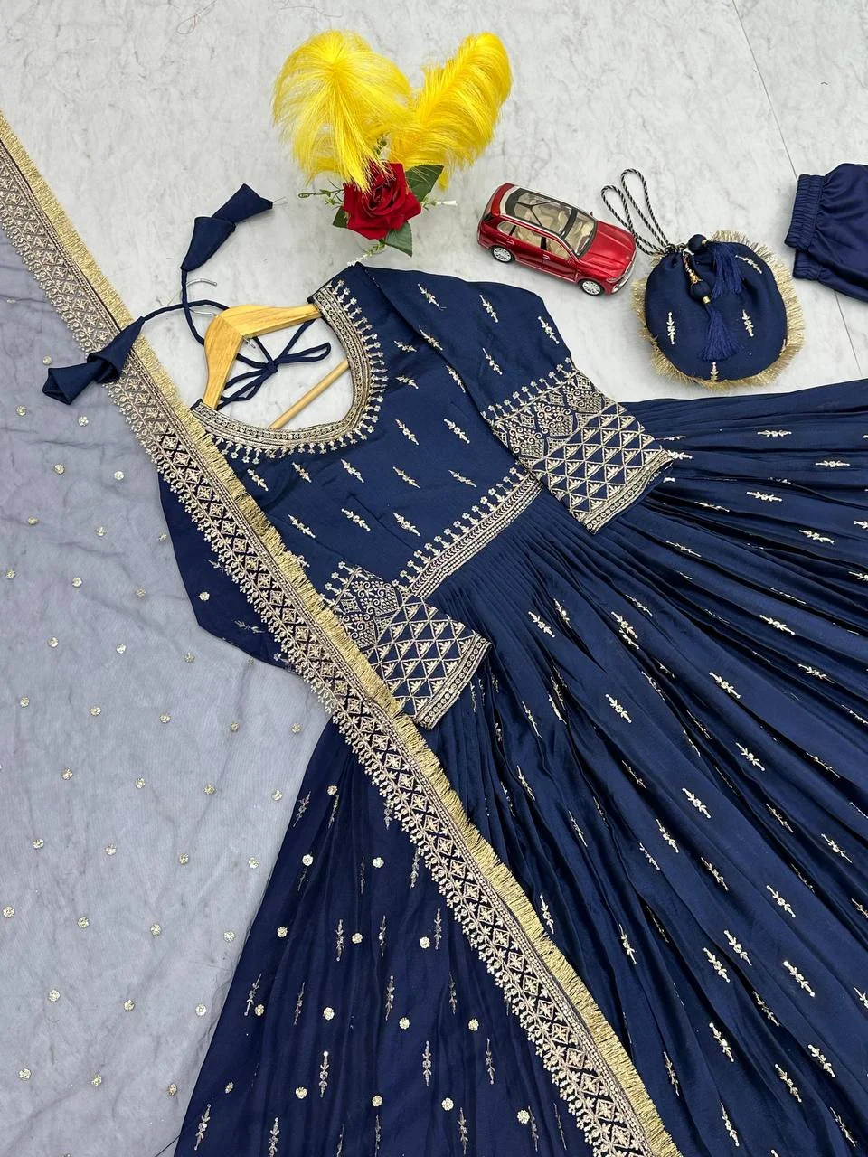 Vidala Clothings New Designer Party Wear Gown Dupatta & Bottom Set with Fancy Purse in Blue — photo 6 of 7