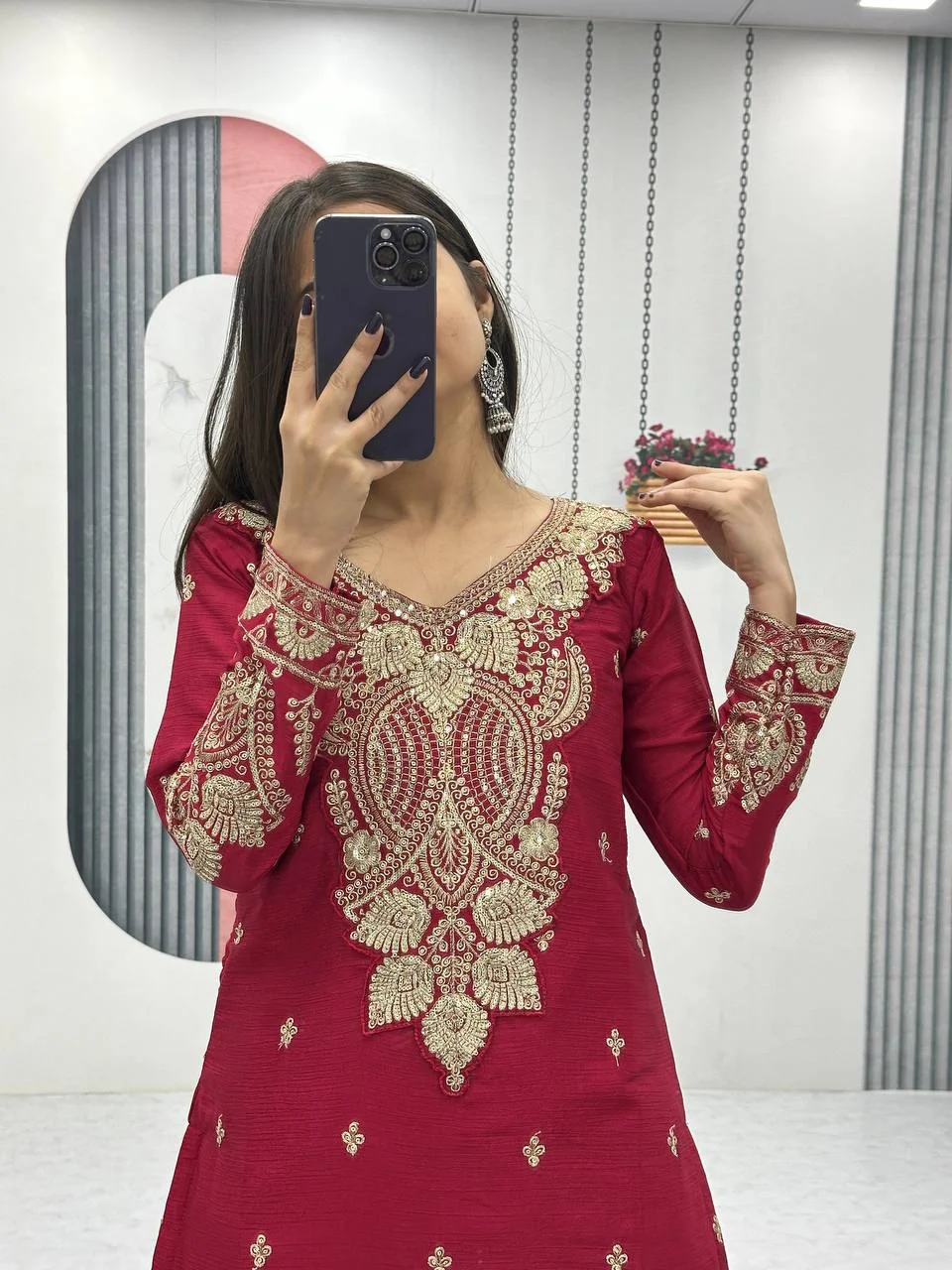 Vidala Clothings New Designer Party Wear Top Palazzo & Dupatta Set. in Rani Pink — photo 3 of 4