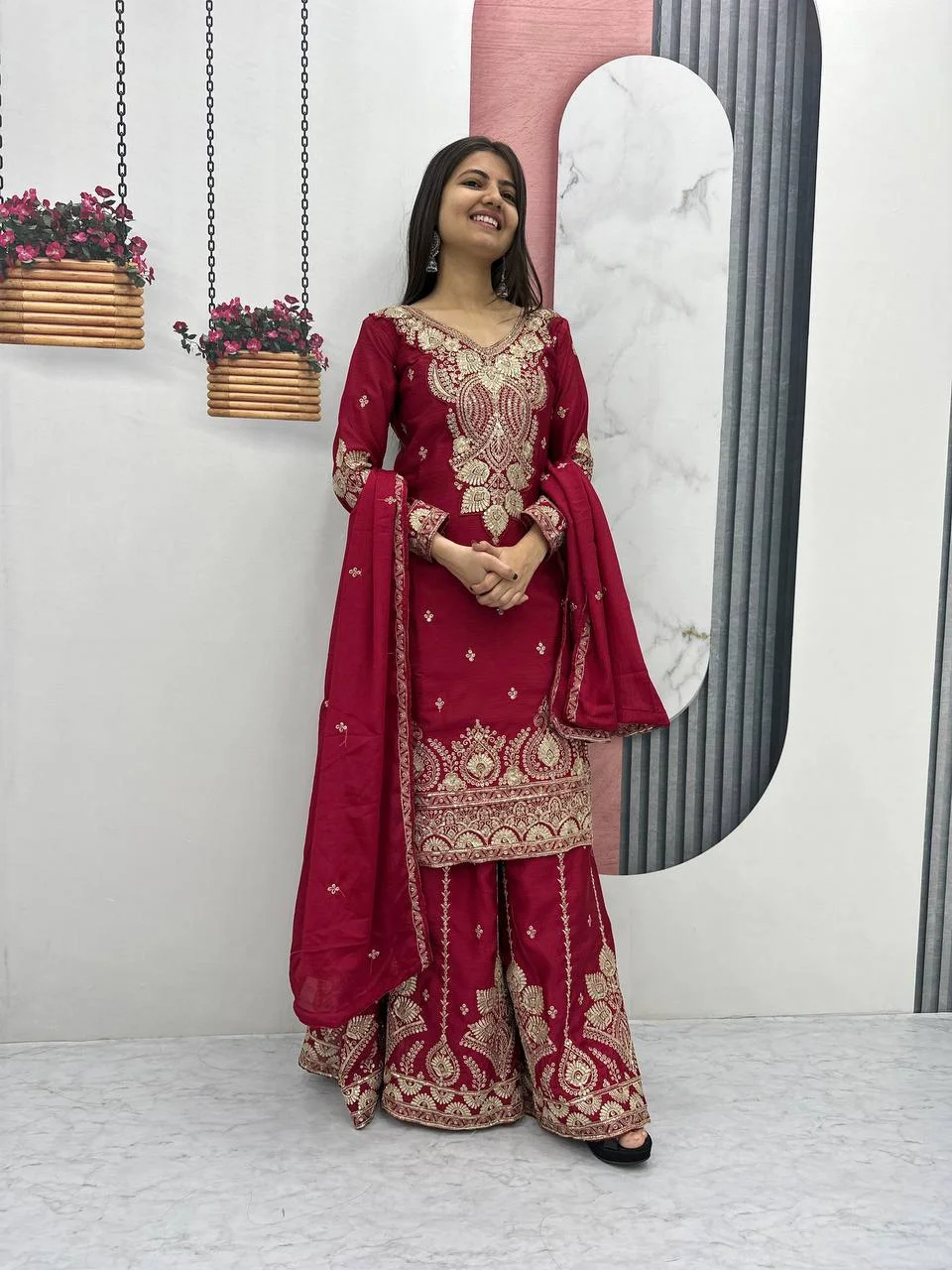 Vidala Clothings New Designer Party Wear Top Palazzo & Dupatta Set. in Rani Pink — photo 4 of 4