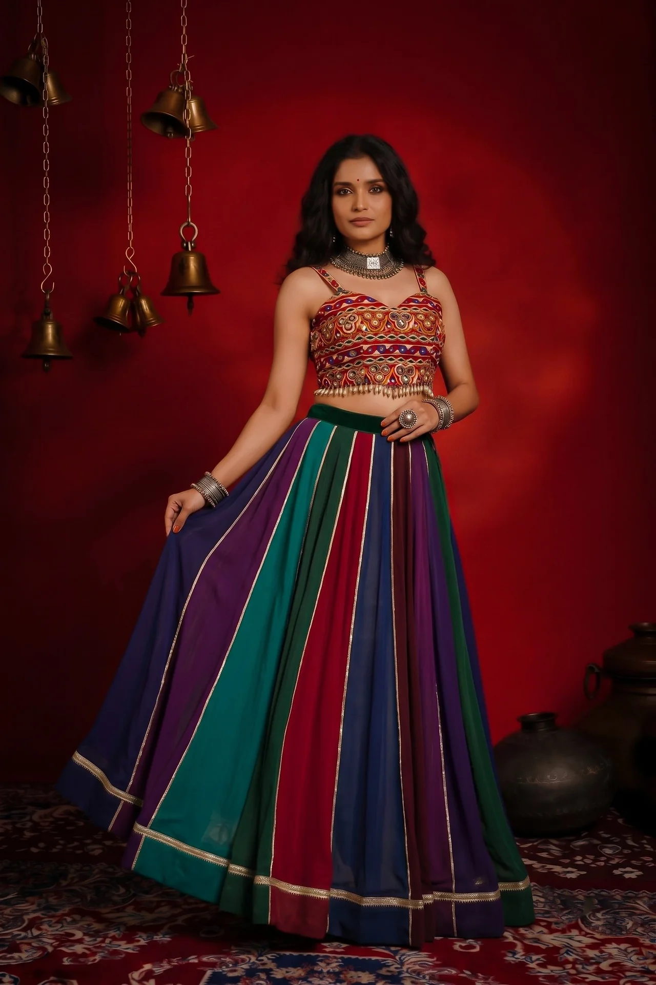 Multi-Color Georgette Lehenga with Gamthi Mirror Work Blouse in Multicolour — photo 2 of 6