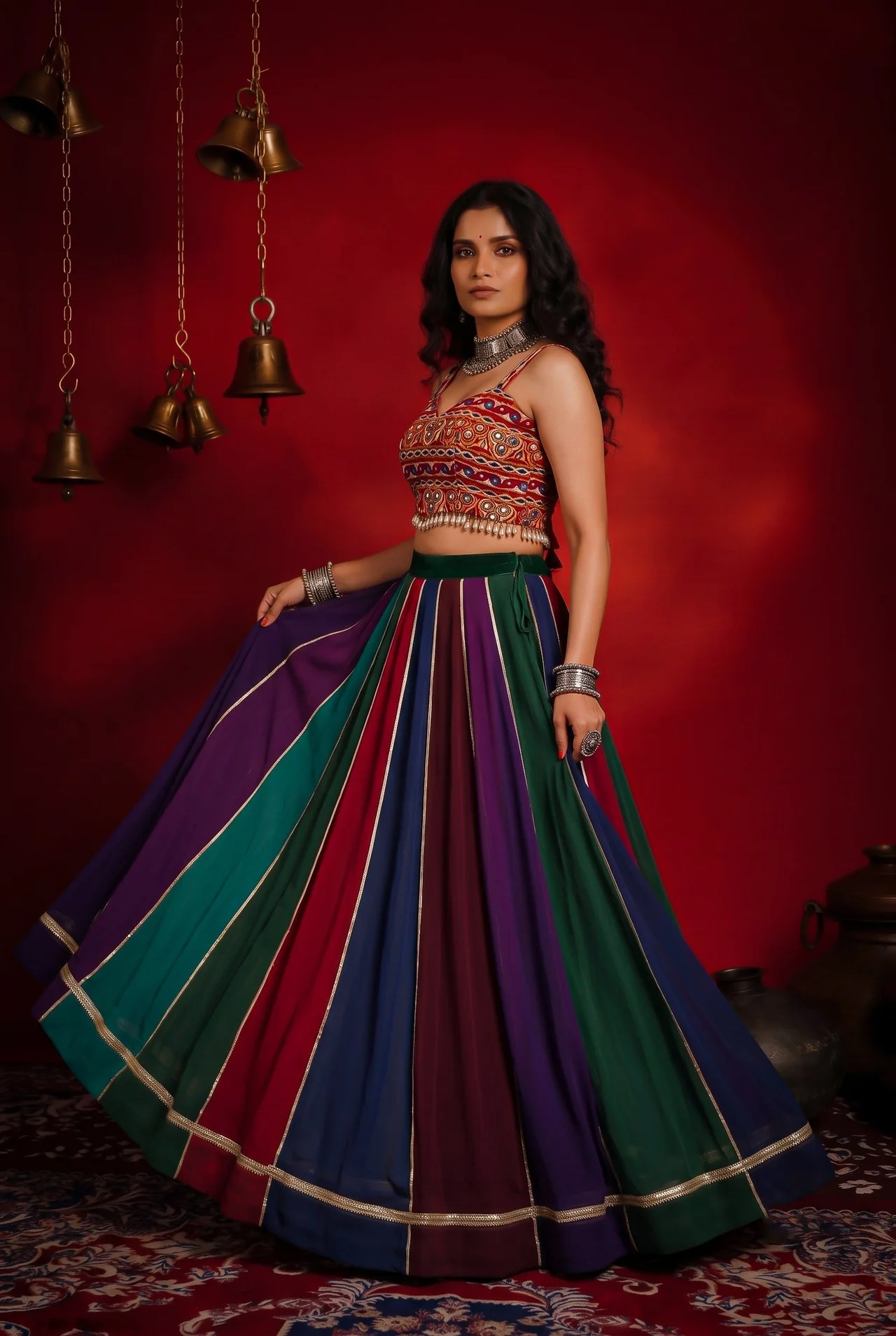 Multi-Color Georgette Lehenga with Gamthi Mirror Work Blouse in Multicolour — photo 3 of 6