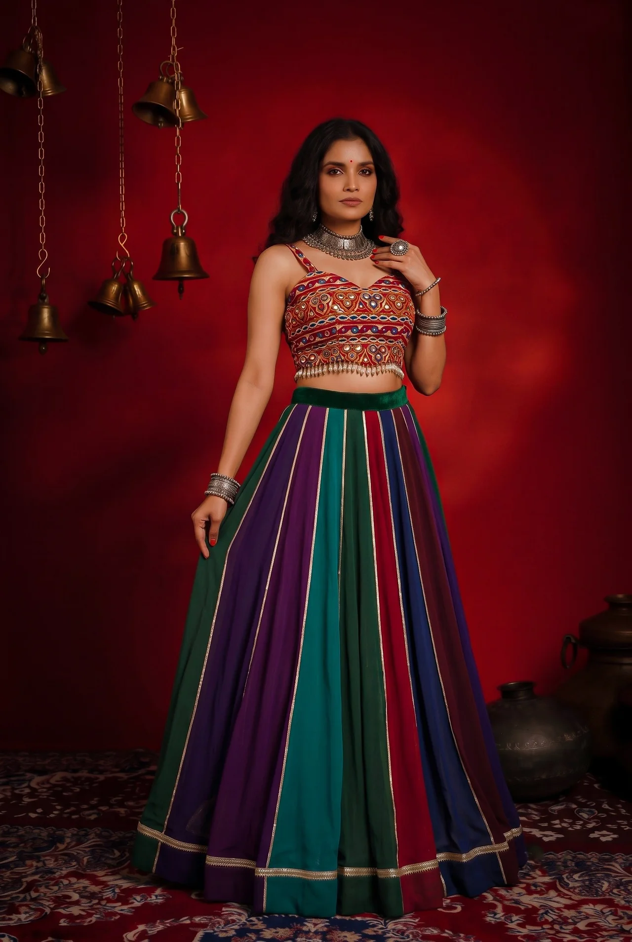 Multi-Color Georgette Lehenga with Gamthi Mirror Work Blouse in Multicolour — photo 4 of 6