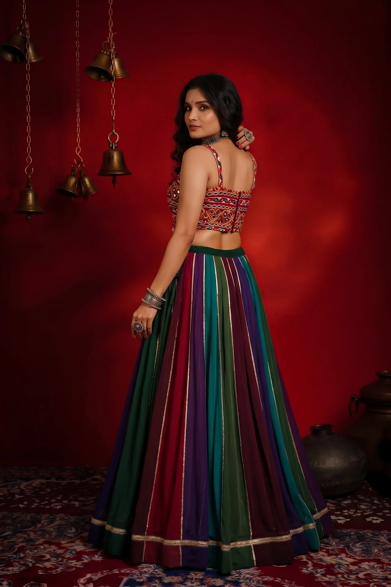 Multi-Color Georgette Lehenga with Gamthi Mirror Work Blouse in Multicolour — photo 5 of 6