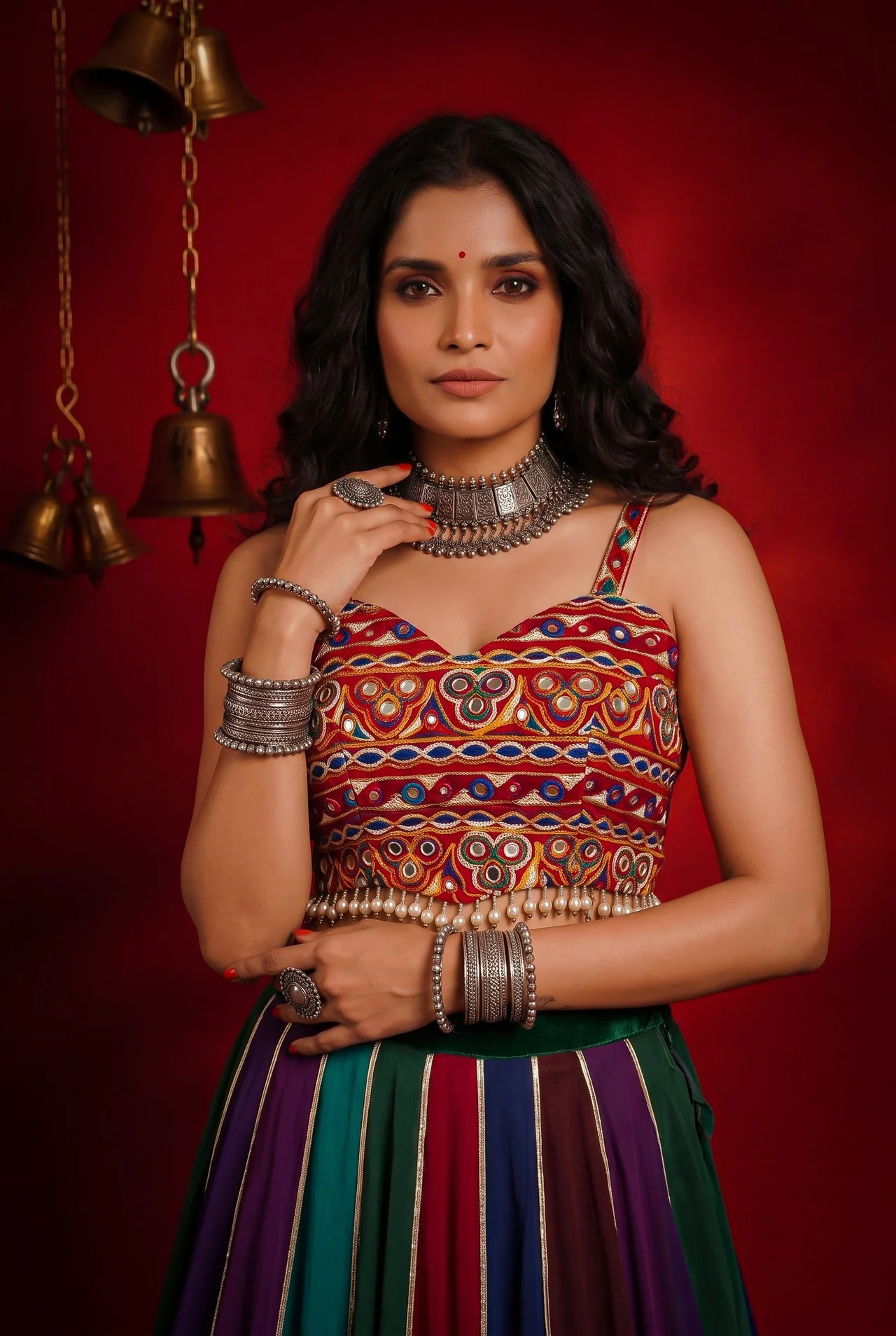 Multi-Color Georgette Lehenga with Gamthi Mirror Work Blouse in Multicolour — photo 6 of 6