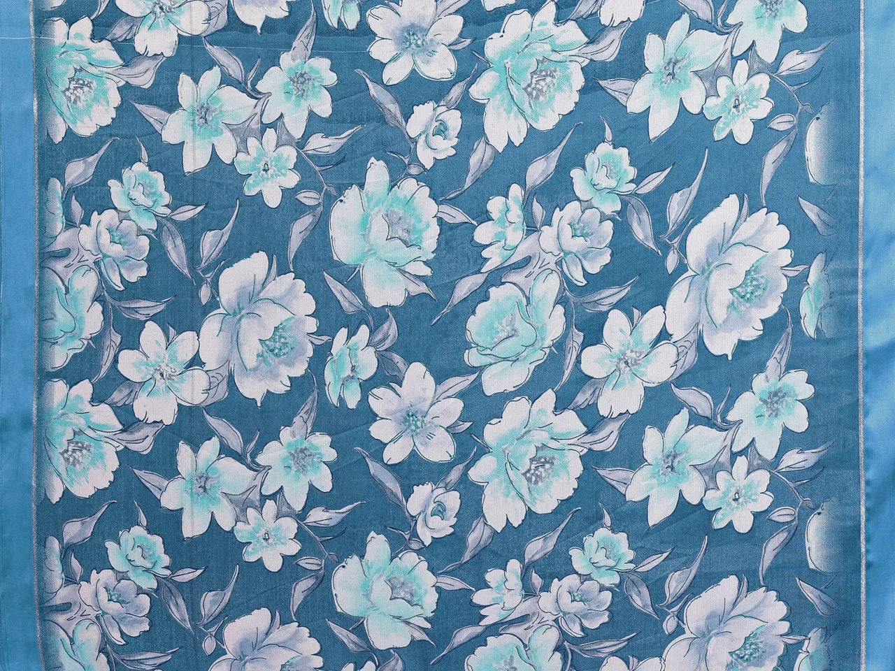 Bright Moss Satin Patta Printed Saree with Blouse in Blue — photo 8 of 8