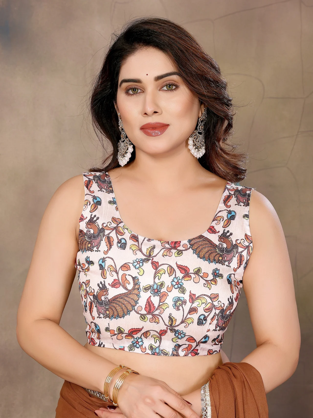 Star Georgette Saree with Real Mirror Work & Blouse in Brown — photo 7 of 9