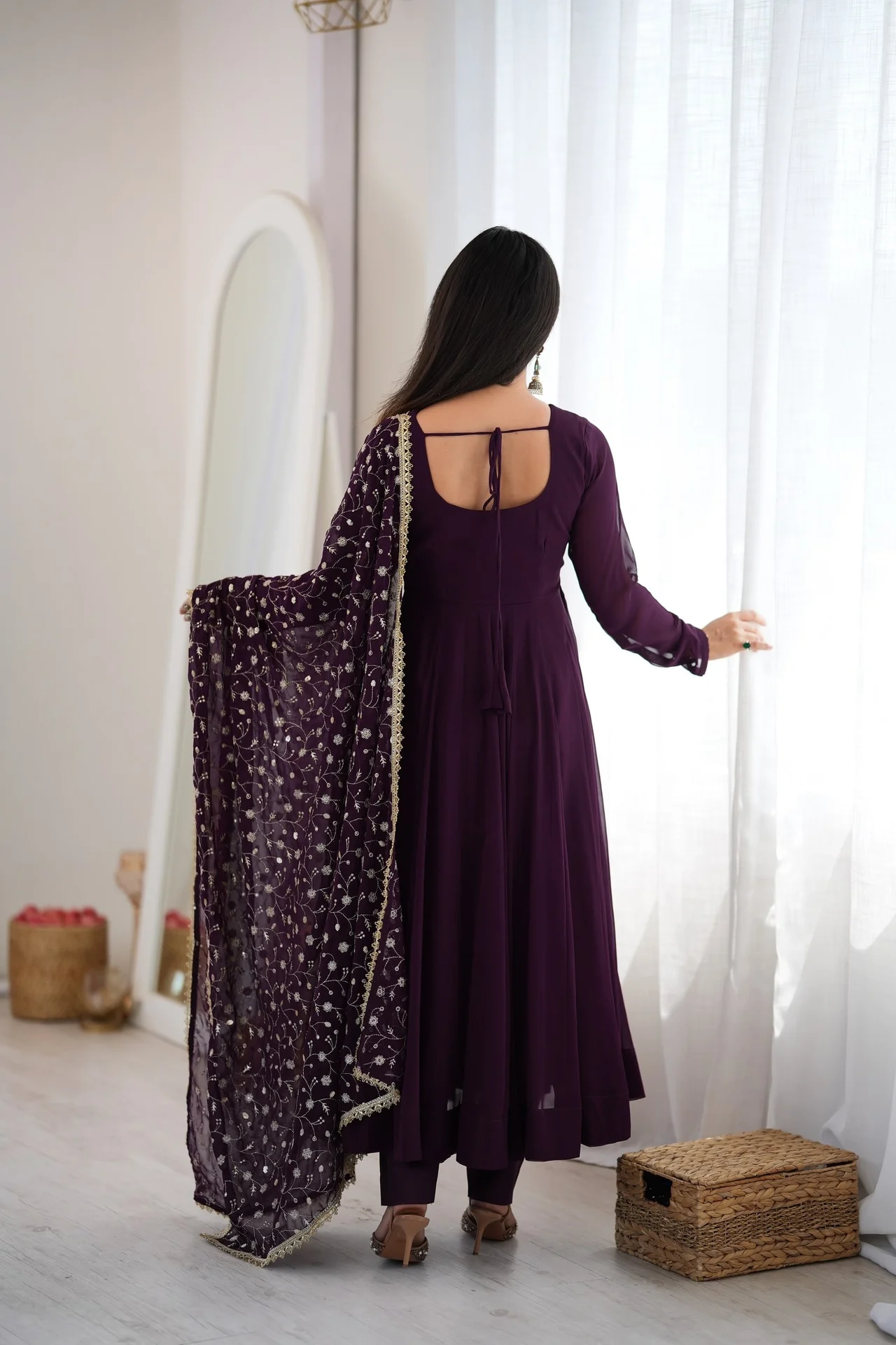 Premium Fox Georgette Blooming Anarkali Suit with Dupatta & Pant in Wine — photo 2 of 8
