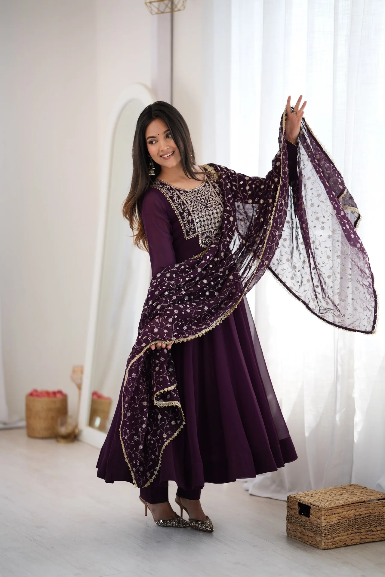 Premium Fox Georgette Blooming Anarkali Suit with Dupatta & Pant in Wine — photo 3 of 8