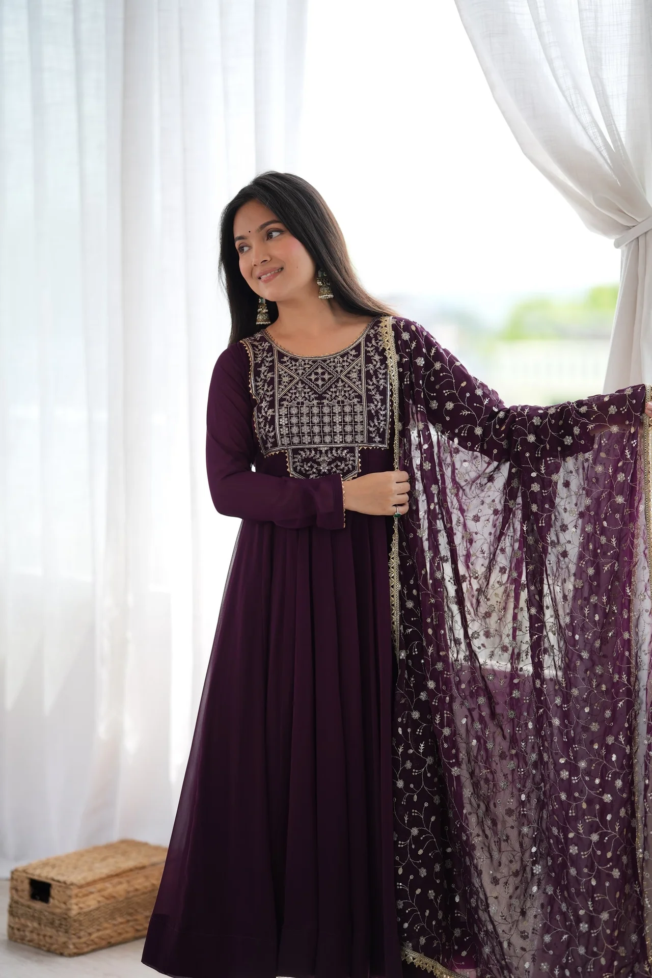 Premium Fox Georgette Blooming Anarkali Suit with Dupatta & Pant in Wine — photo 4 of 8