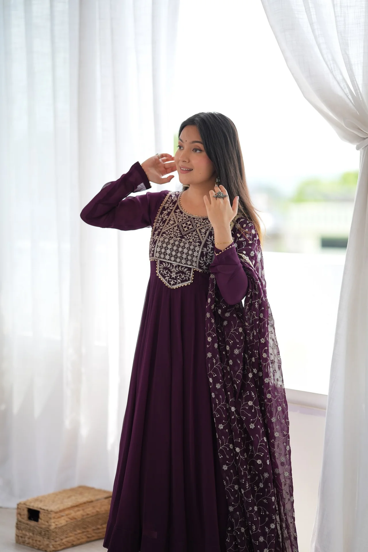 Premium Fox Georgette Blooming Anarkali Suit with Dupatta & Pant in Wine — photo 5 of 8