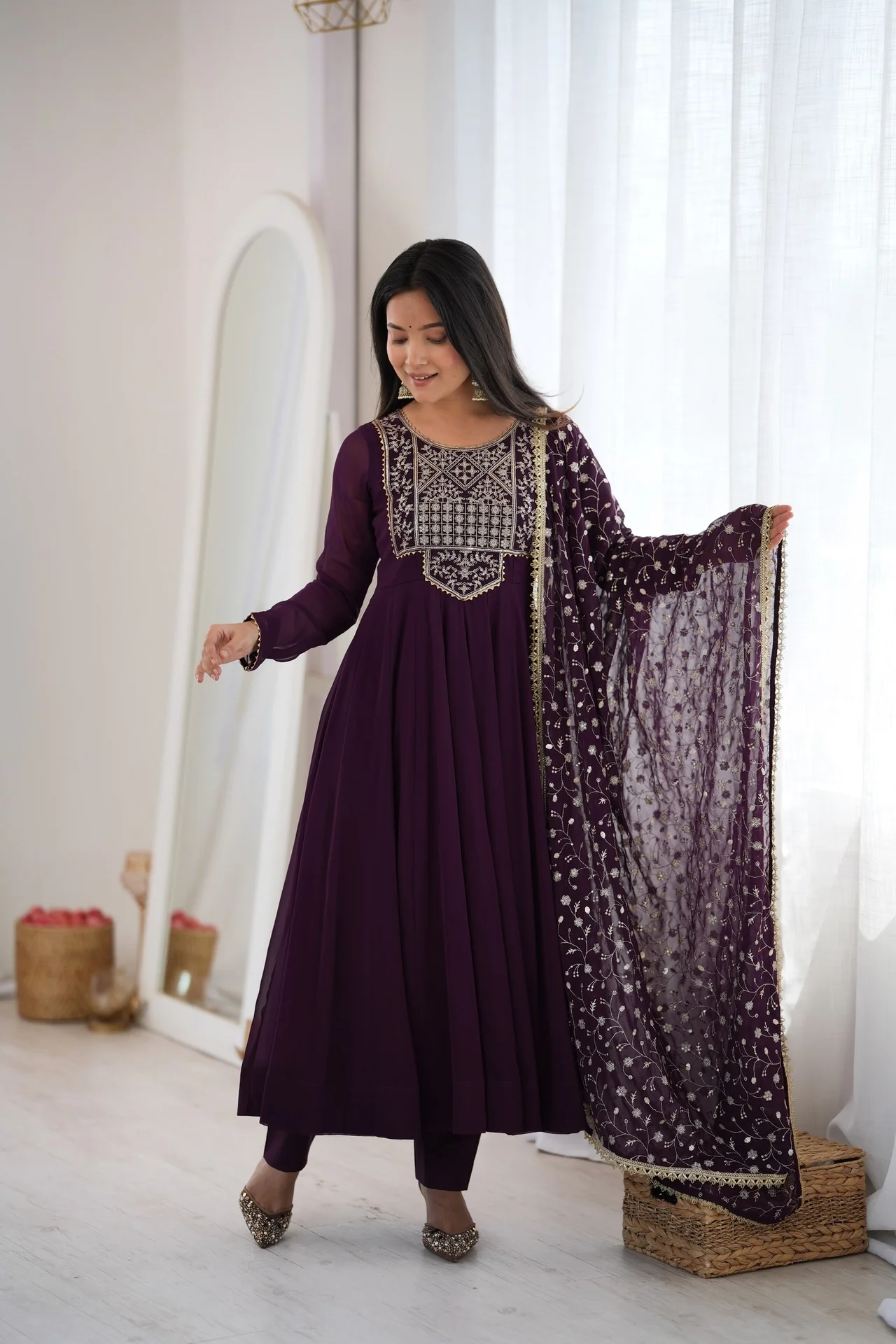 Premium Fox Georgette Blooming Anarkali Suit with Dupatta & Pant in Wine — photo 6 of 8