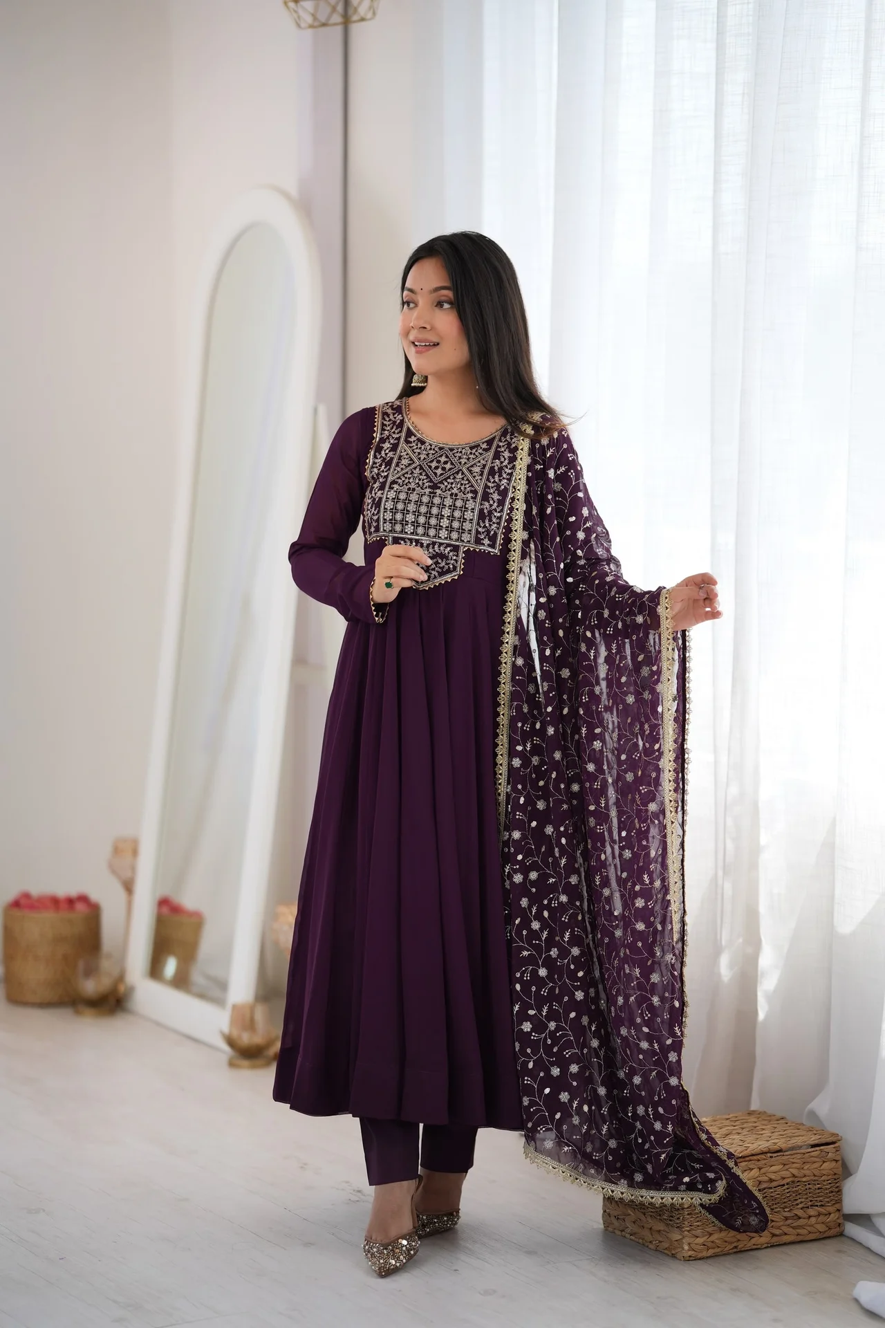 Premium Fox Georgette Blooming Anarkali Suit with Dupatta & Pant in Wine — photo 7 of 8