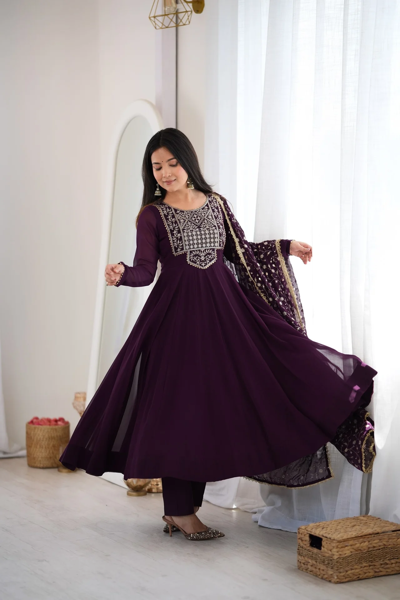 Premium Fox Georgette Blooming Anarkali Suit with Dupatta & Pant in Wine — photo 8 of 8