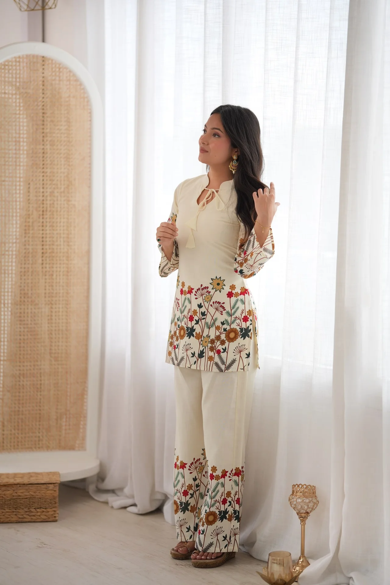 Magic Slub Cotton Floral Print Co-ord Set in Off White — photo 6 of 9