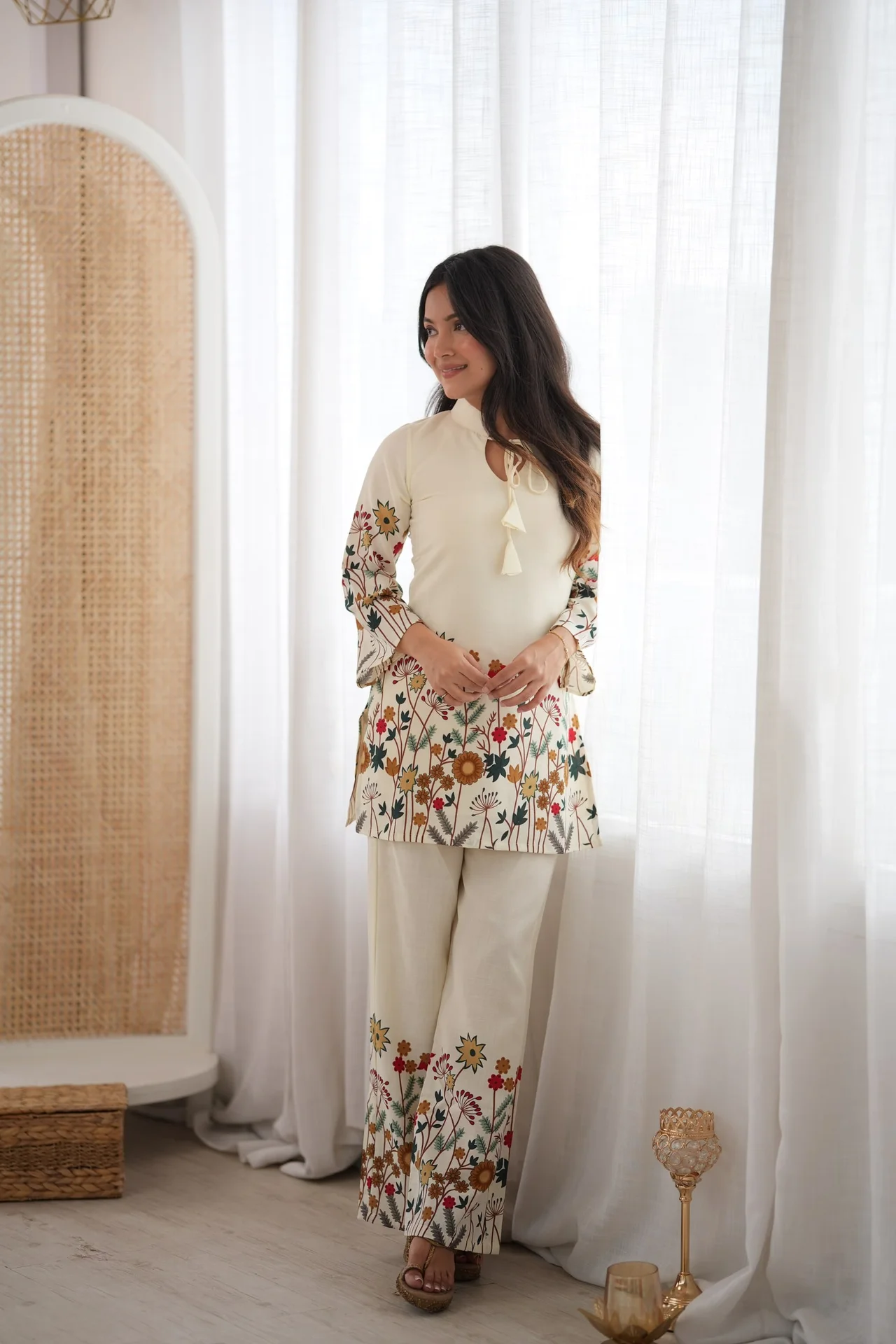 Magic Slub Cotton Floral Print Co-ord Set in Off White — photo 7 of 9