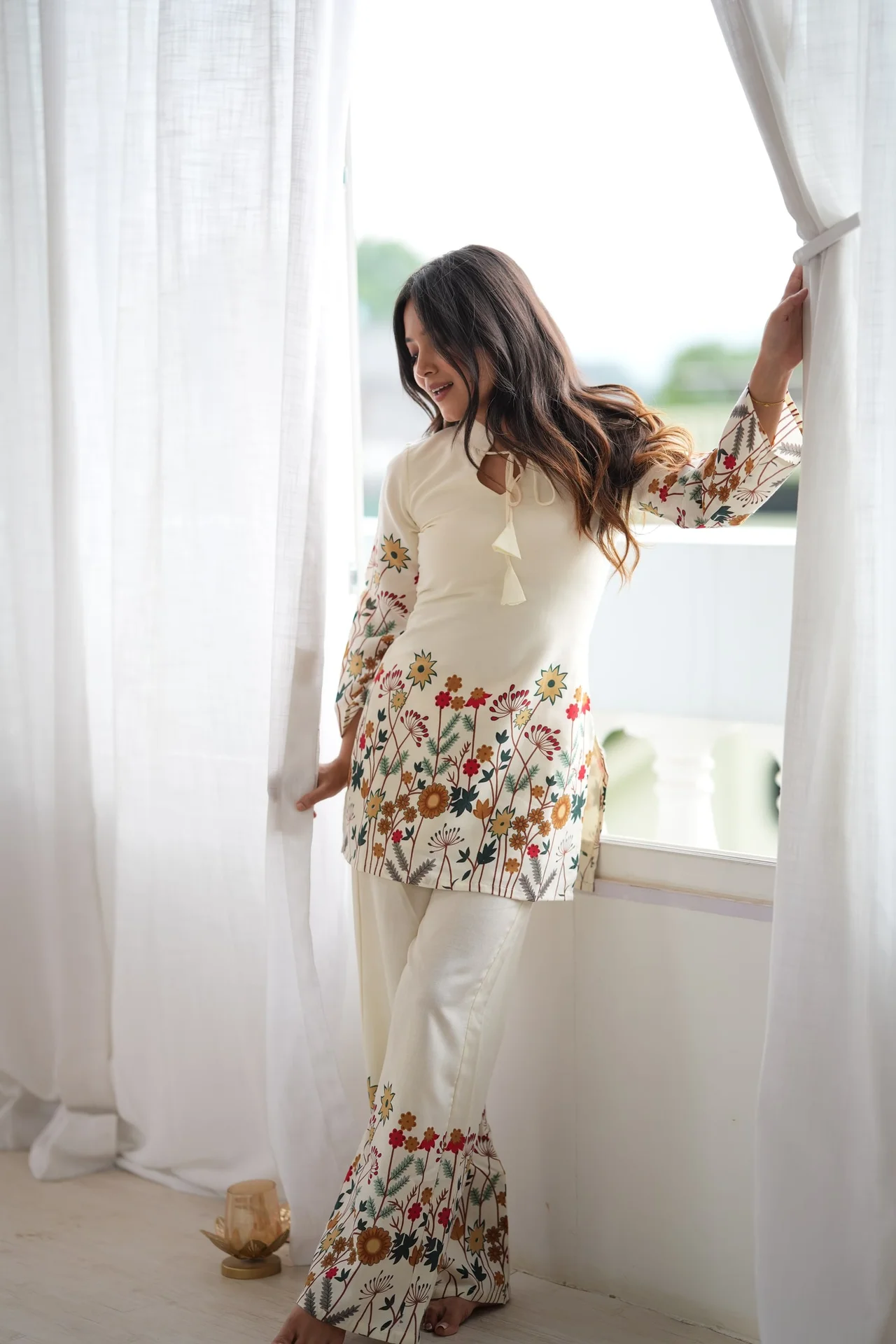 Magic Slub Cotton Floral Print Co-ord Set in Off White — photo 8 of 9