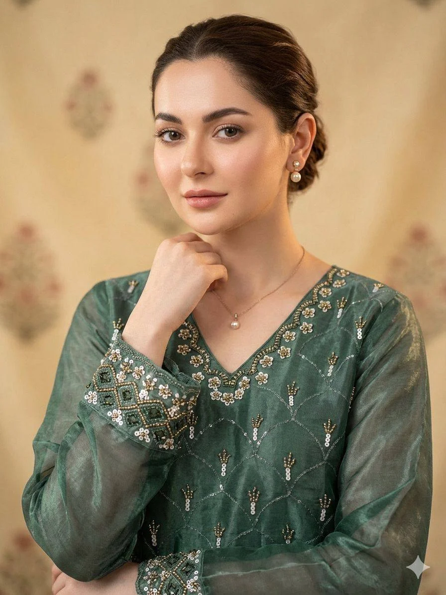 Fendy Kurti Palazzo Set for Women with Beads, Sequence Embroidery & Cut Work in Sage Green — photo 4 of 5