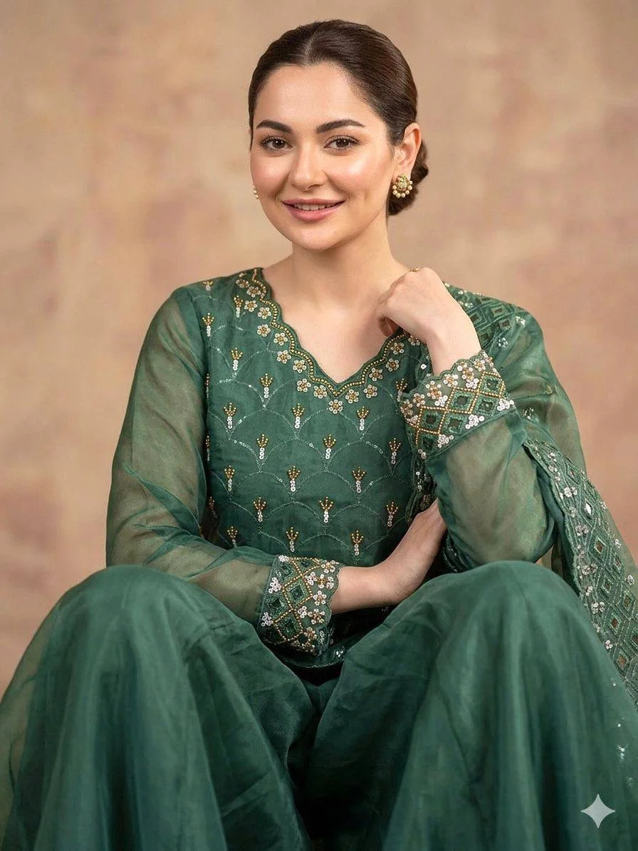 Fendy Kurti Palazzo Set for Women with Beads, Sequence Embroidery & Cut Work in Sage Green — photo 5 of 5