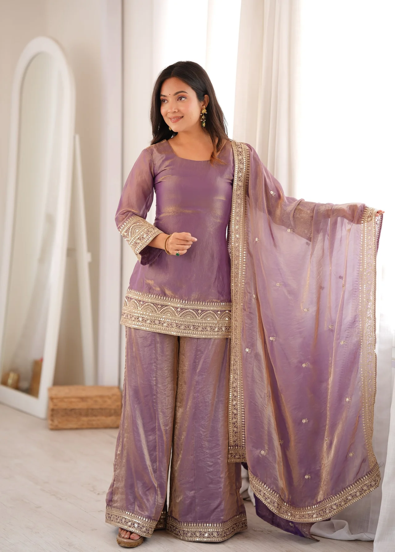Premium Frendy Silk Kurta Palazzo Set with Dupatta in Onion Pink — photo 3 of 6