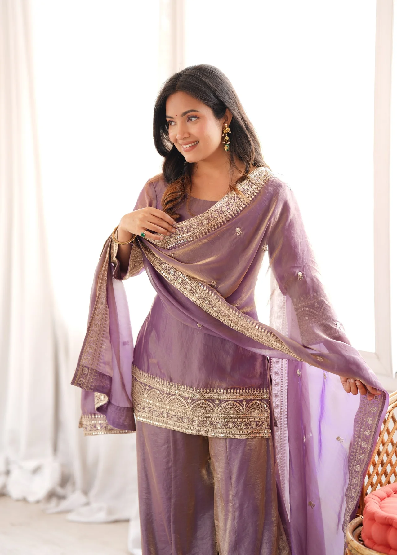 Premium Frendy Silk Kurta Palazzo Set with Dupatta in Onion Pink — photo 4 of 6