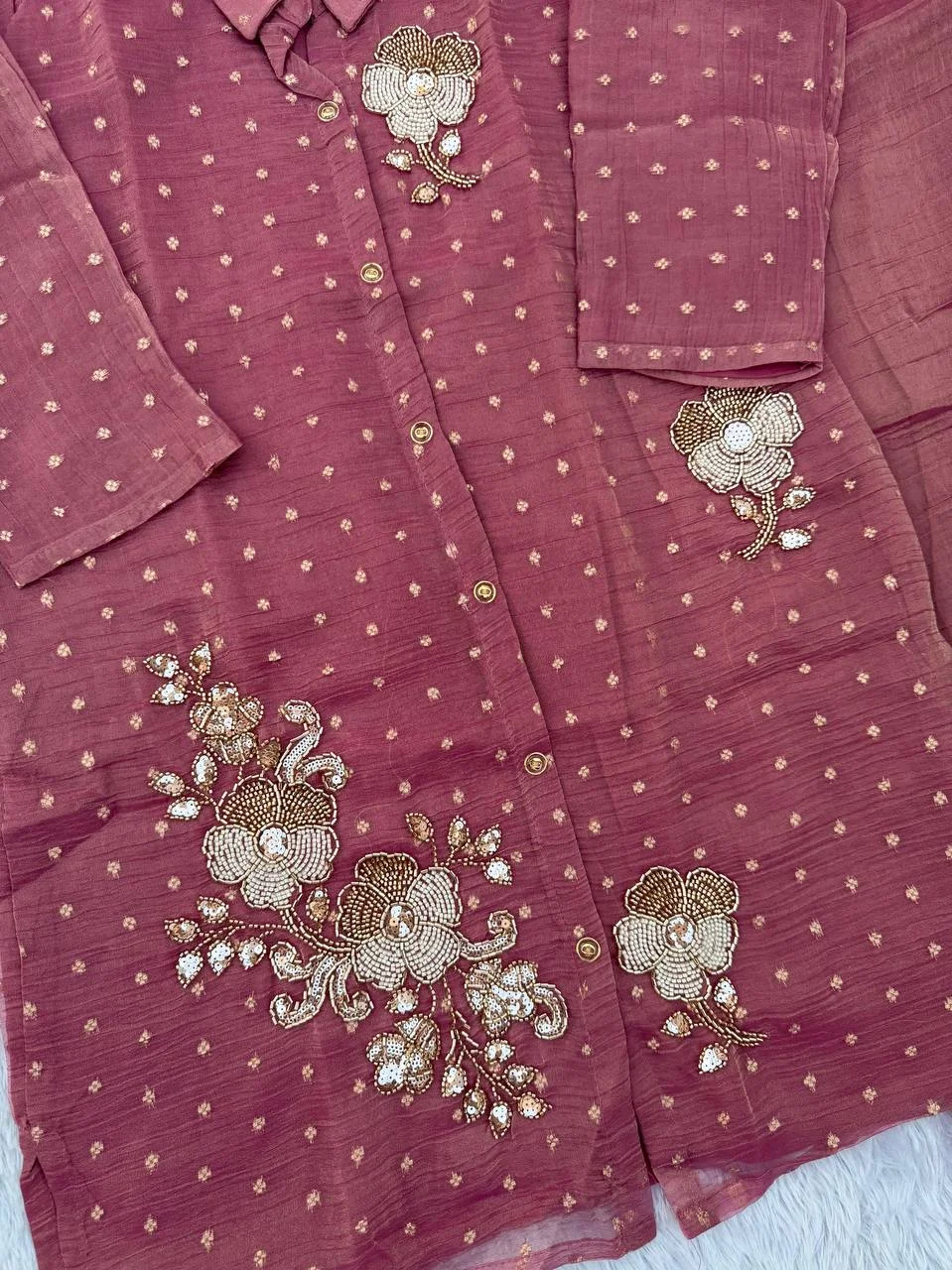 Women's Salsa Butti Top Pant Set with Heavy Beads Work in Onion Pink — photo 4 of 4
