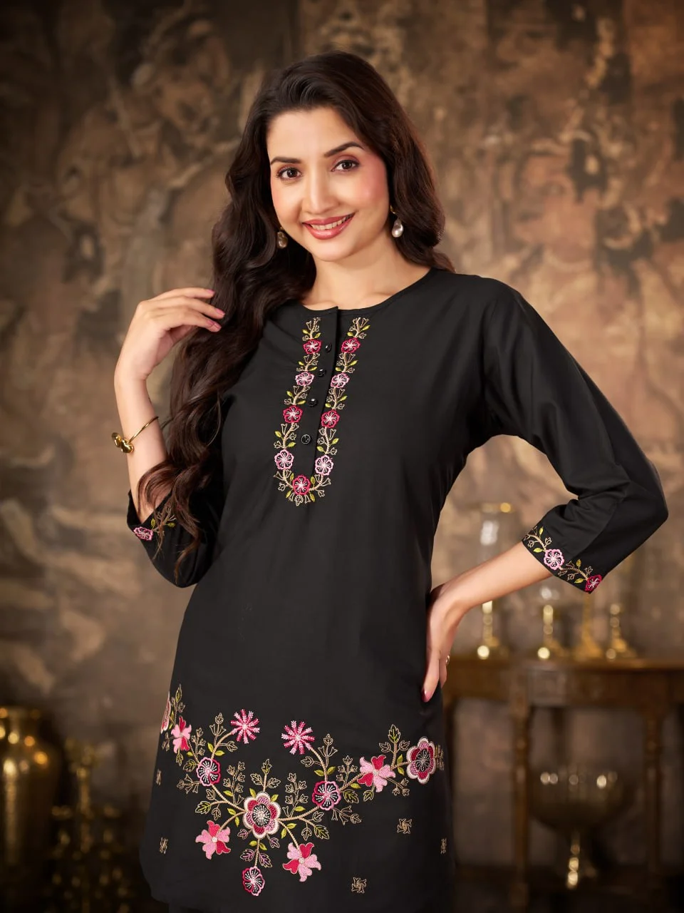 Women's Heavy Rayon Co-Ord Set with Multi Embroidery Thread & Hand Work in Black — photo 3 of 8