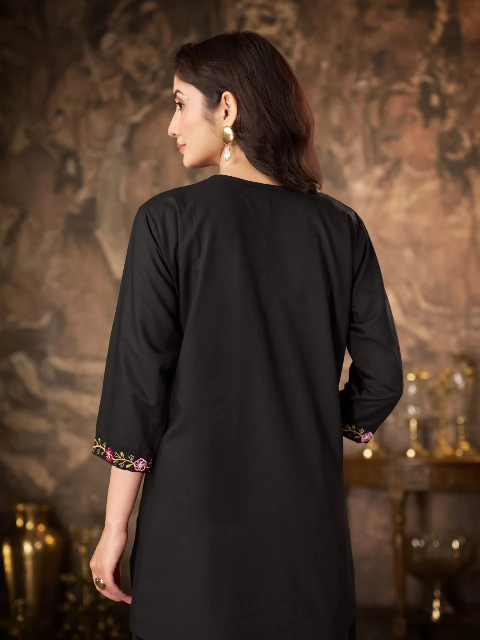 Women's Heavy Rayon Co-Ord Set with Multi Embroidery Thread & Hand Work in Black — photo 7 of 8