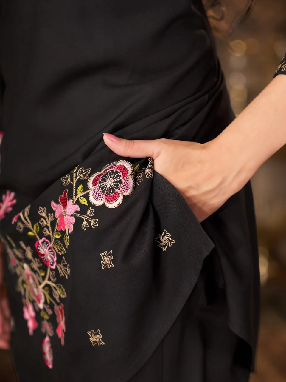 Women's Heavy Rayon Co-Ord Set with Multi Embroidery Thread & Hand Work in Black — photo 8 of 8