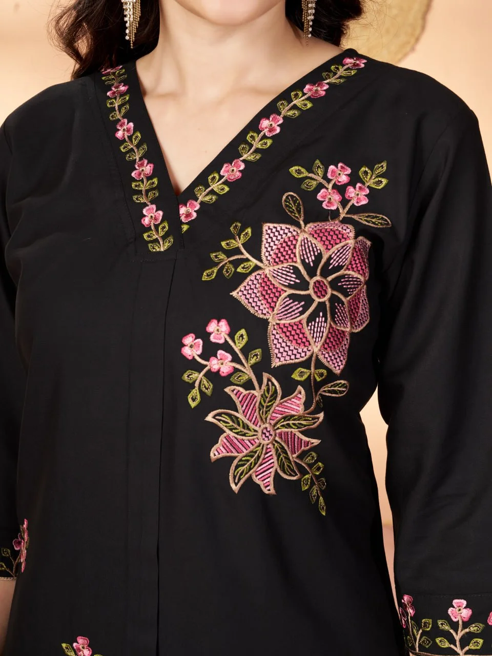 Women's Heavy Rayon Embroidered Co-Ord Set in Black — photo 6 of 9