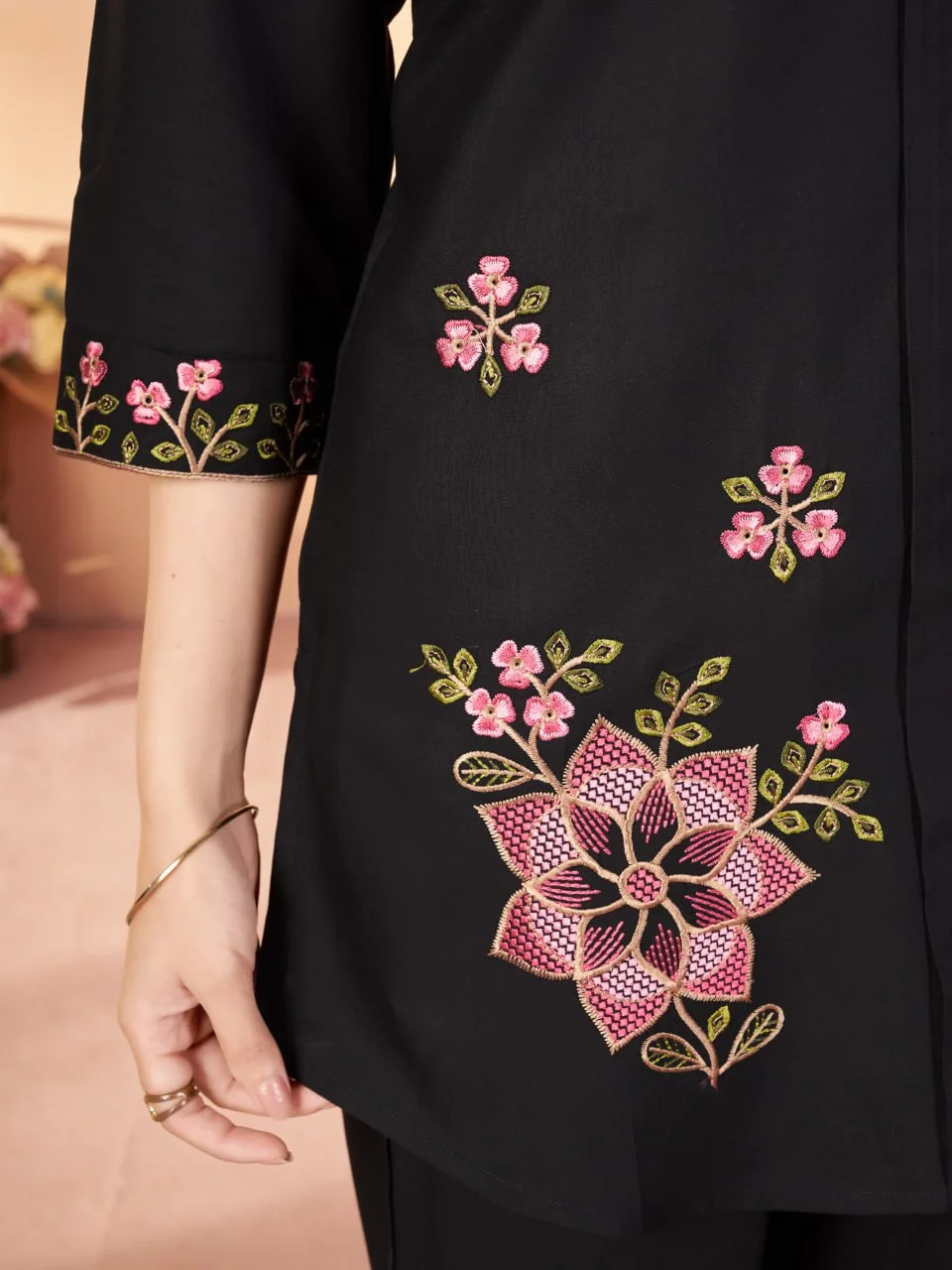 Women's Heavy Rayon Embroidered Co-Ord Set in Black — photo 7 of 9