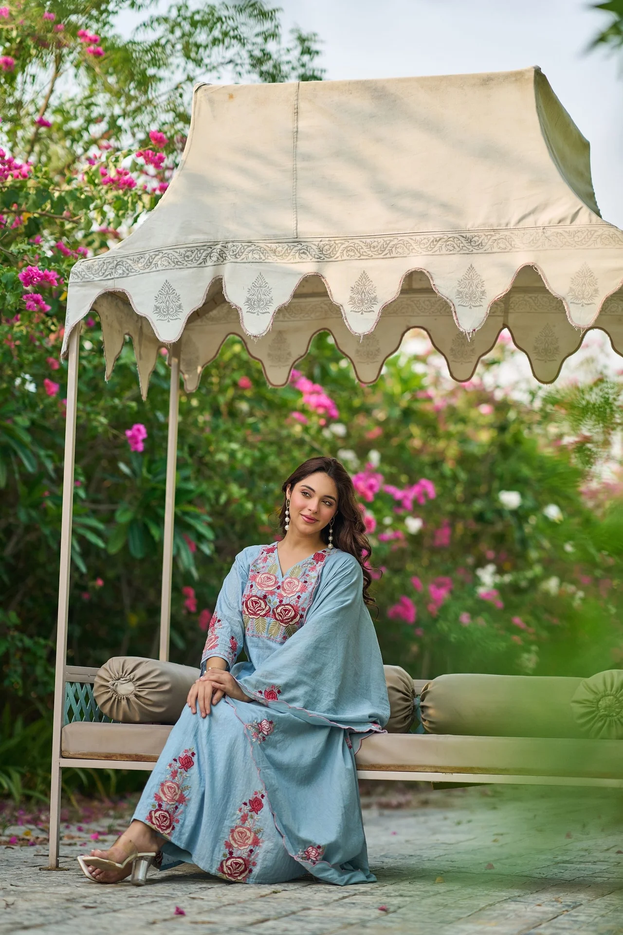 Sky Blue Floral Embroidered Anarkali Suit with Dupatta — photo 10 of 10