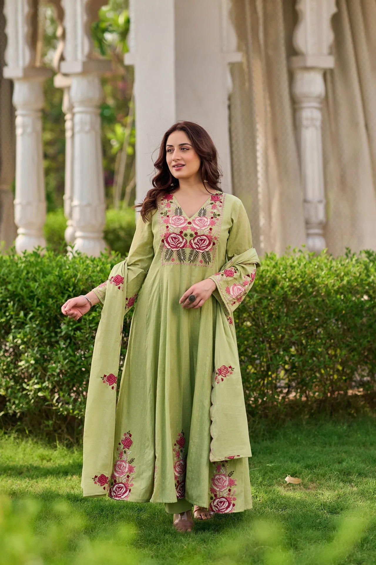 Pista Green Floral Embroidered Anarkali Suit with Dupatta — photo 3 of 9