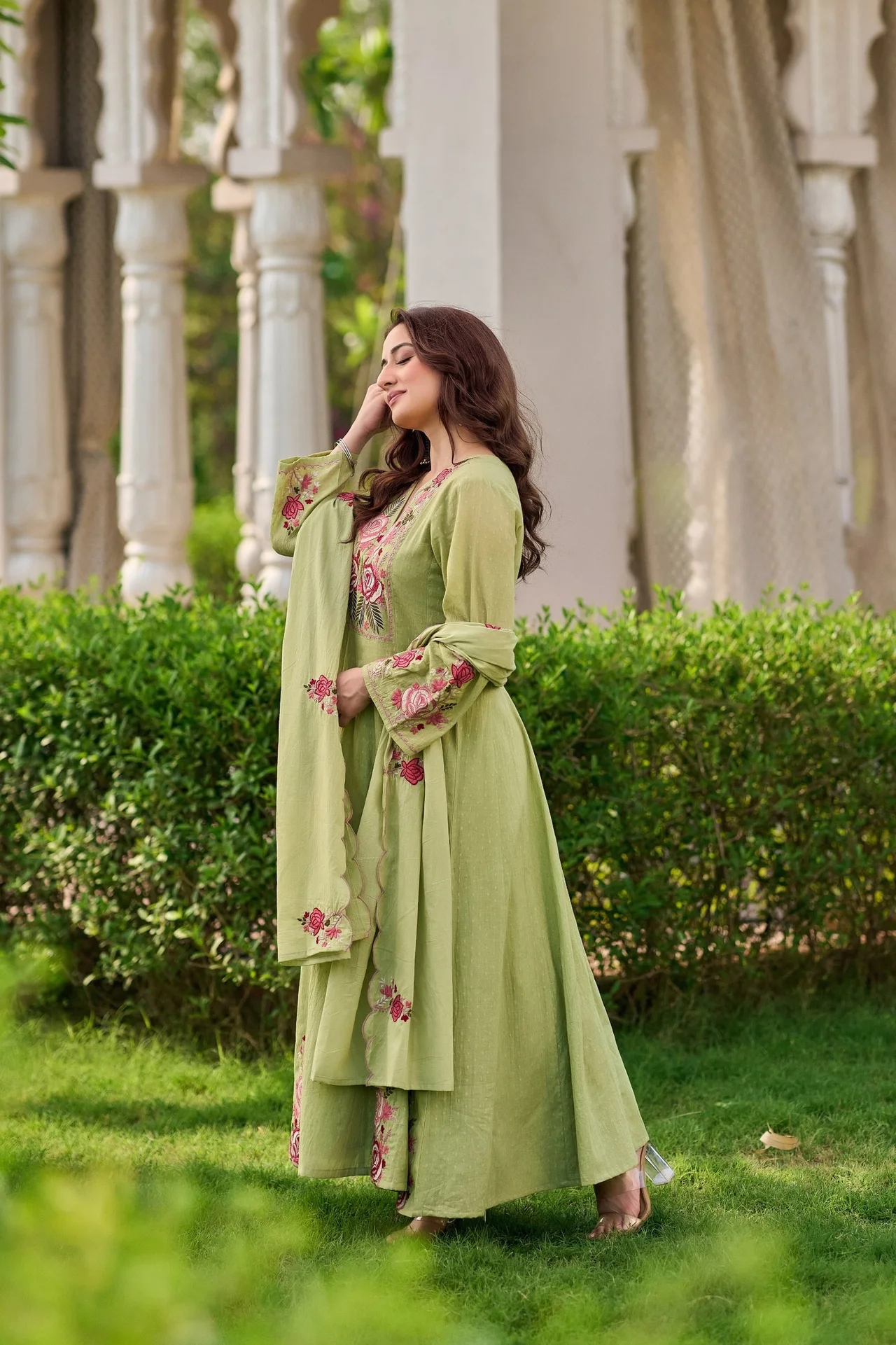 Pista Green Floral Embroidered Anarkali Suit with Dupatta — photo 4 of 9