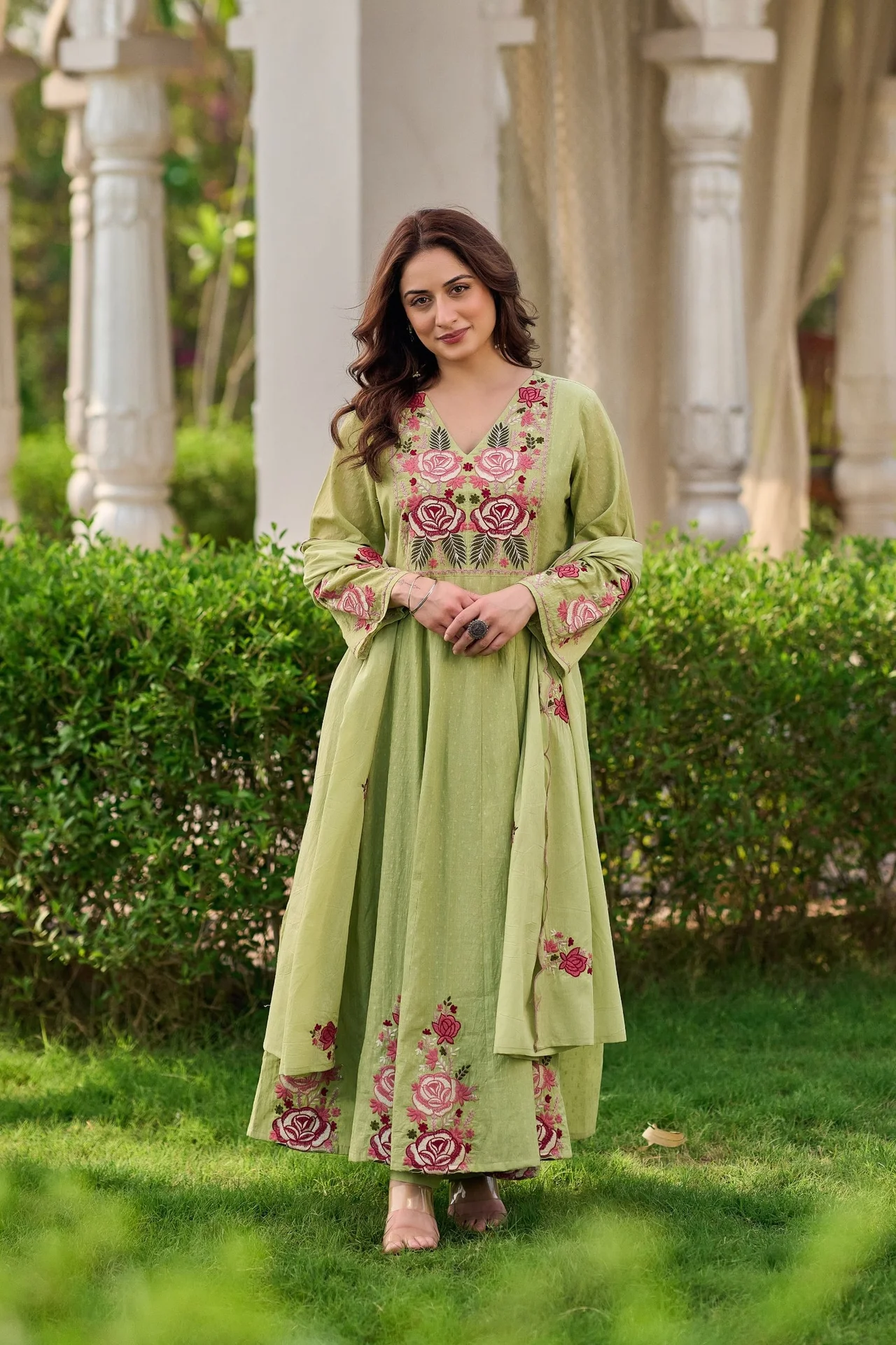 Pista Green Floral Embroidered Anarkali Suit with Dupatta — photo 5 of 9