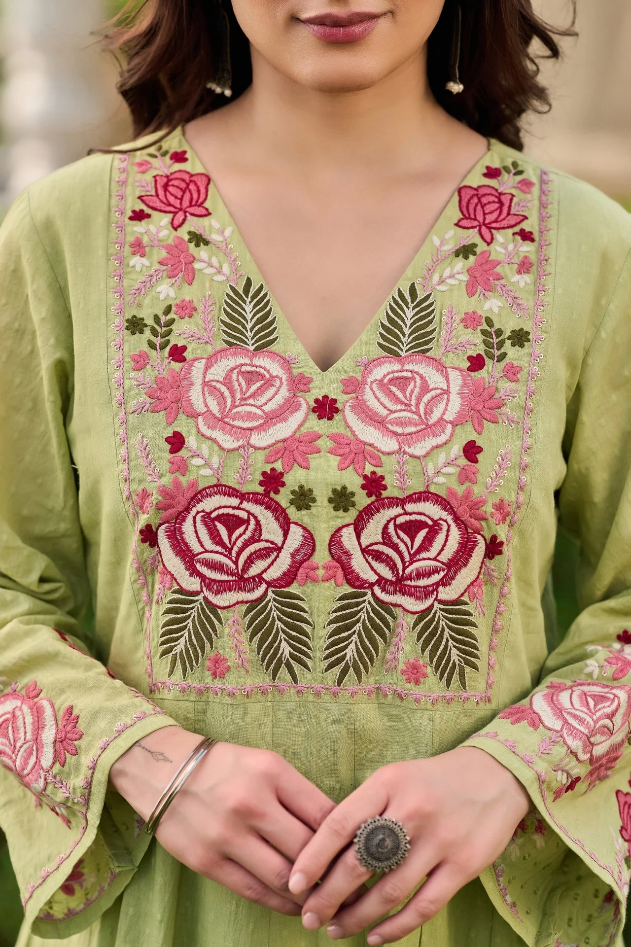 Pista Green Floral Embroidered Anarkali Suit with Dupatta — photo 7 of 9