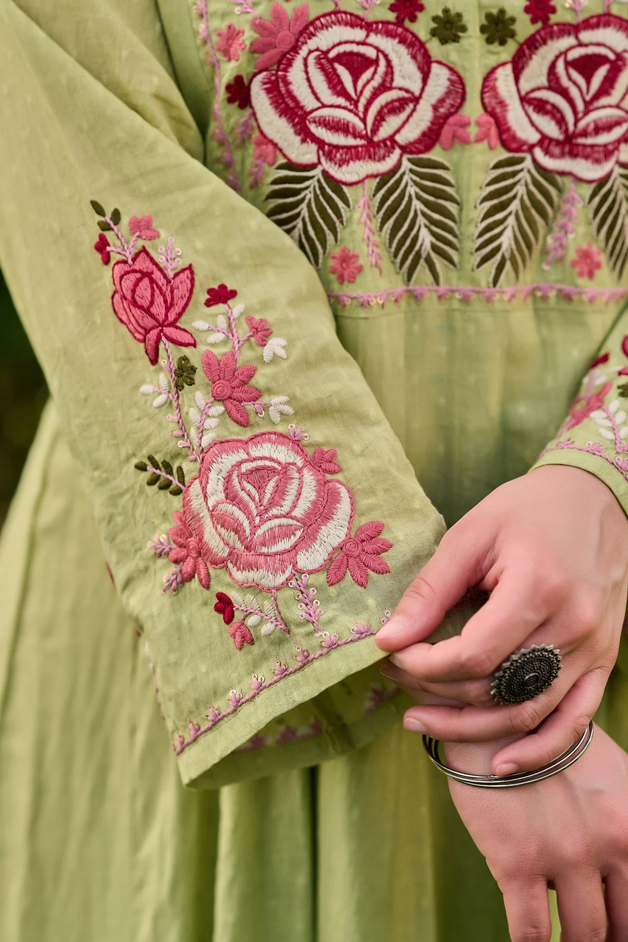 Pista Green Floral Embroidered Anarkali Suit with Dupatta — photo 8 of 9