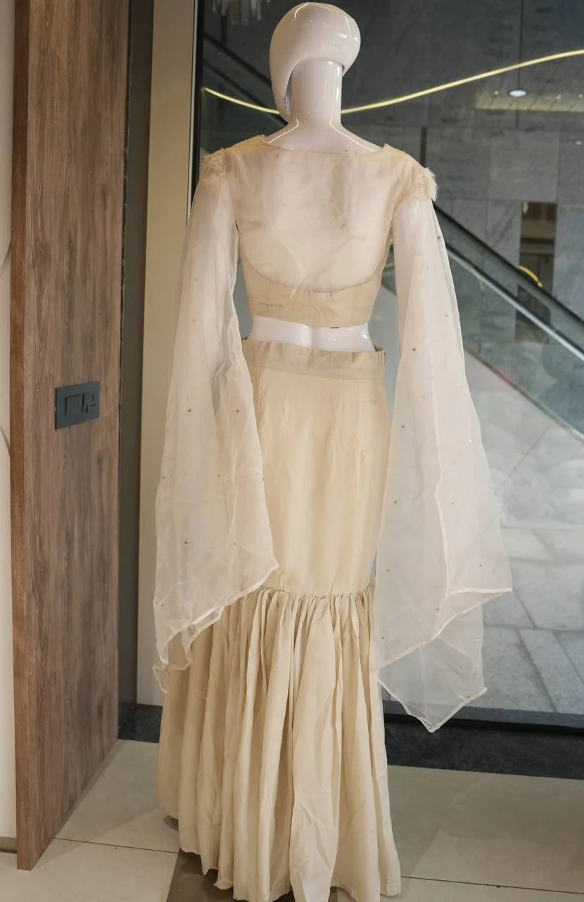 Embroidered Fish Cut Lehenga with Dupatta in Cream — photo 5 of 6