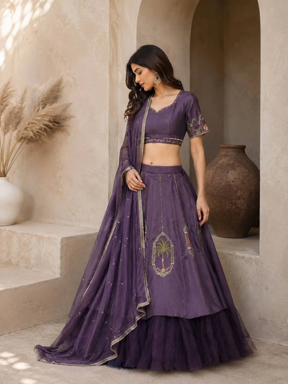Silk Embroidered Ghaghra Choli with Dupatta in Purple — photo 2 of 7