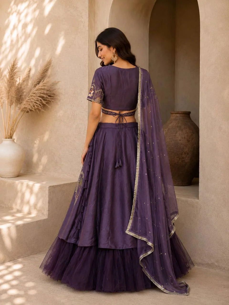 Silk Embroidered Ghaghra Choli with Dupatta in Purple — photo 3 of 7