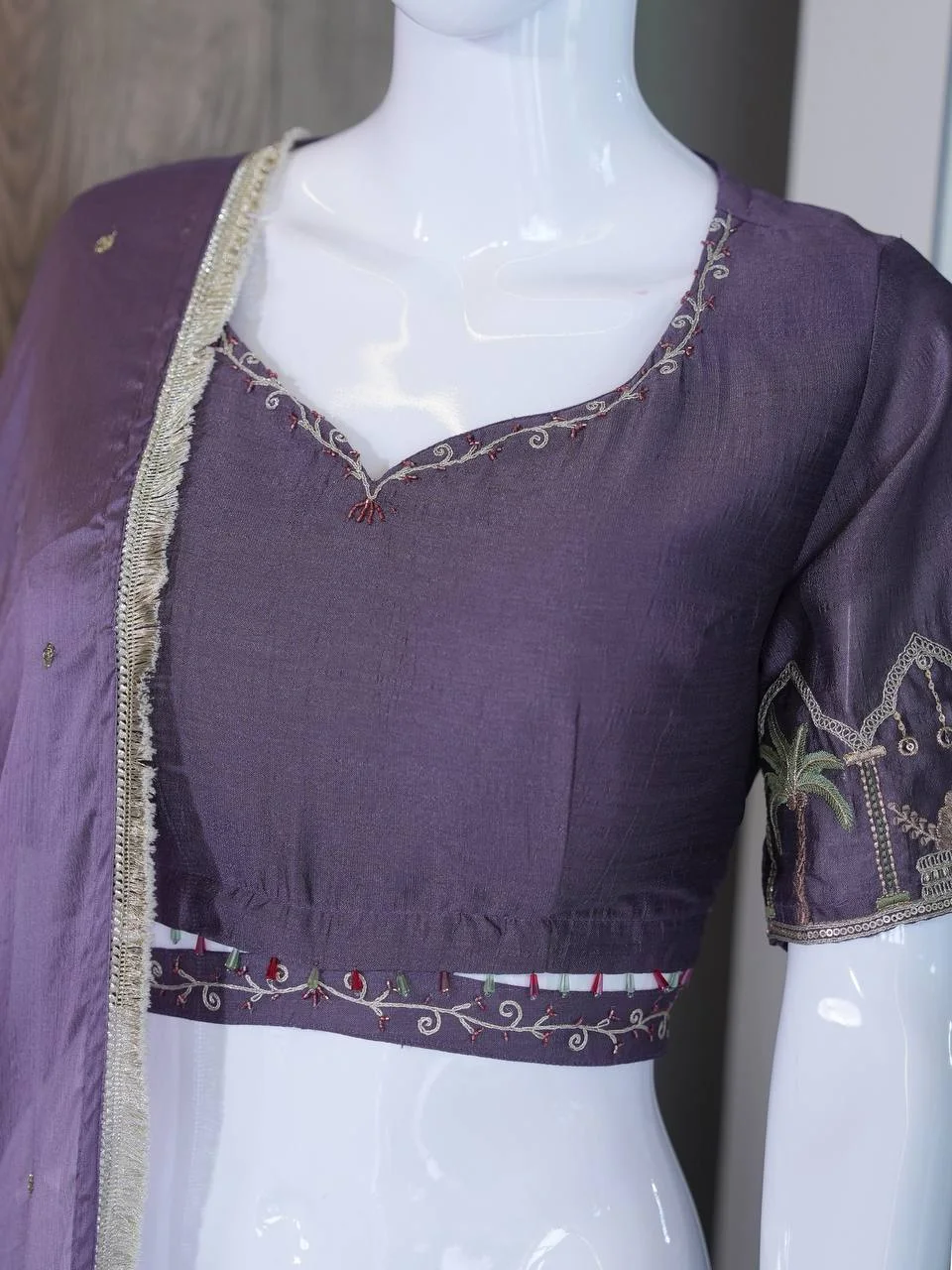 Silk Embroidered Ghaghra Choli with Dupatta in Purple — photo 7 of 7