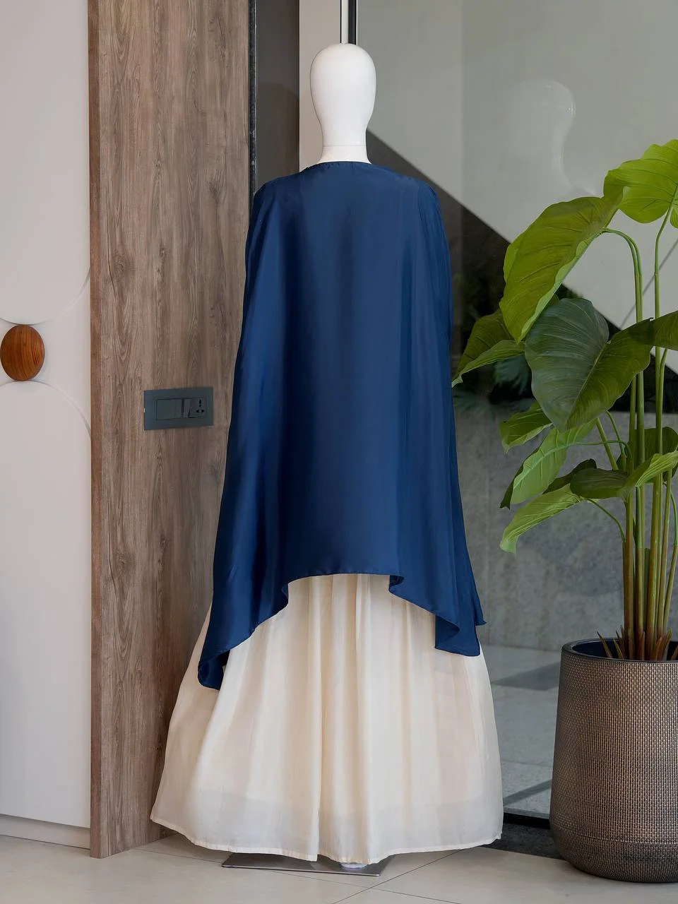 Embroidered Cape Jacket Lehenga Set in Navy — photo 6 of 7
