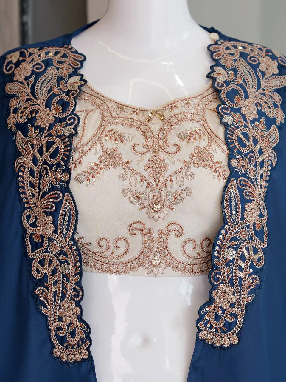 Embroidered Cape Jacket Lehenga Set in Navy — photo 7 of 7