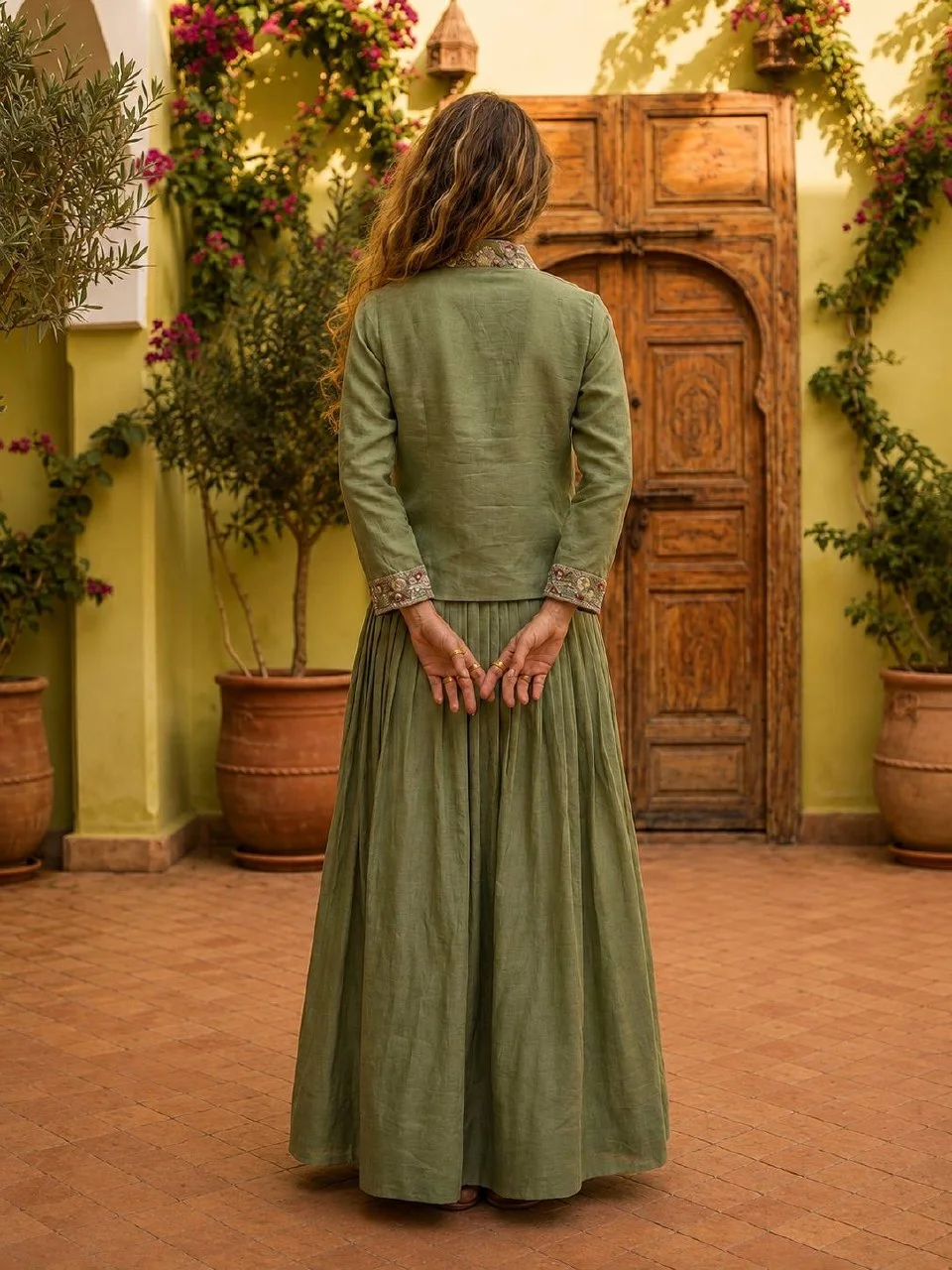 Silk Sequin Embroidered Jacket Lehenga Set in Sage Green — photo 3 of 7