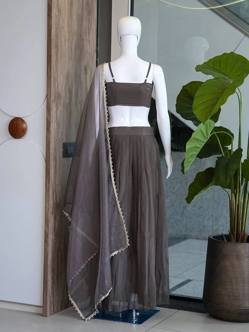 Organza Pearl Work Flared Lehenga Skirt in Charcoal — photo 8 of 8