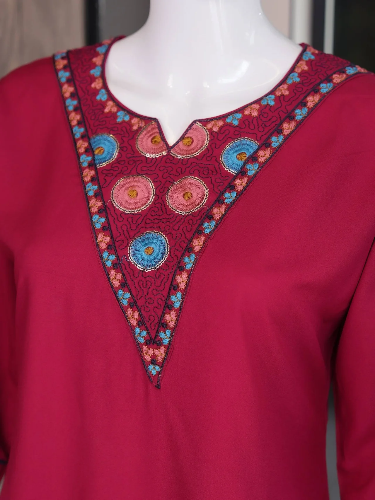 Rayon Embroidered Short Kurti Palazzo Set in Rani Pink — photo 9 of 9